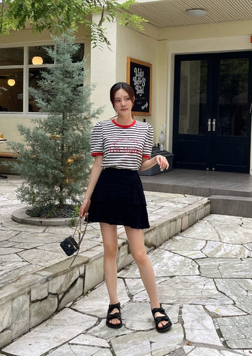 Jenny Punching Tiered Banding Mini Skirt Pants